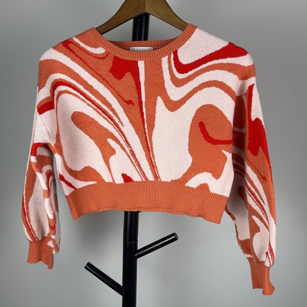 Altar'd State Retro Marble Swirl Cropped Sweater Small S